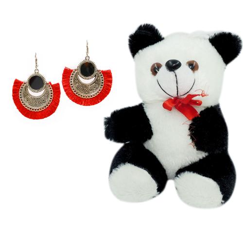 Avika Oxidized Earring with Mirror & Red Thread Party Wear Naughty Black & White Panda