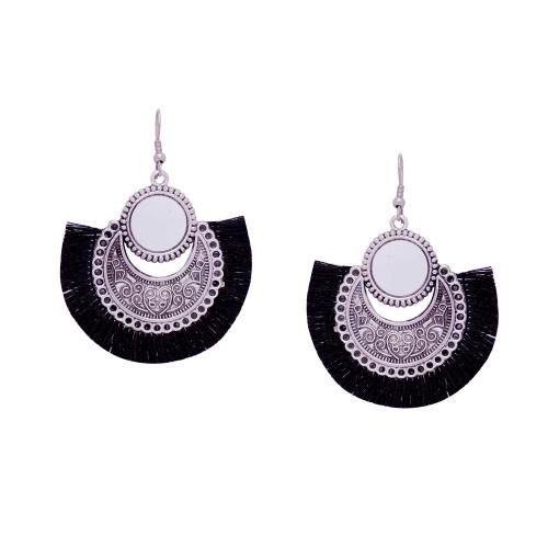 Avika Women's Oxidized Earring with Mirror & Black Thread Party Wear