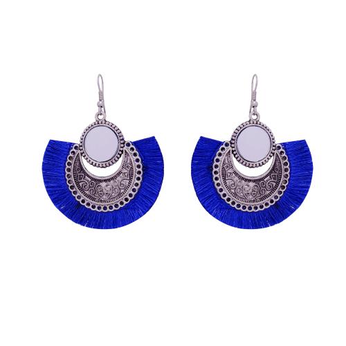 Avika Women's Oxidized Earring with Mirror & Blue Thread Party Wear
