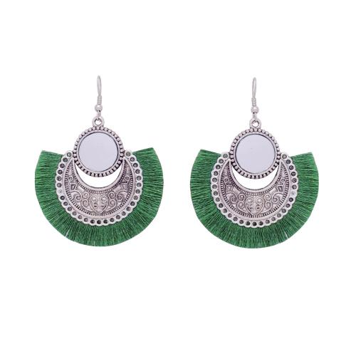 Avika Women's Oxidized Earring with Mirror & Green Thread Party Wear